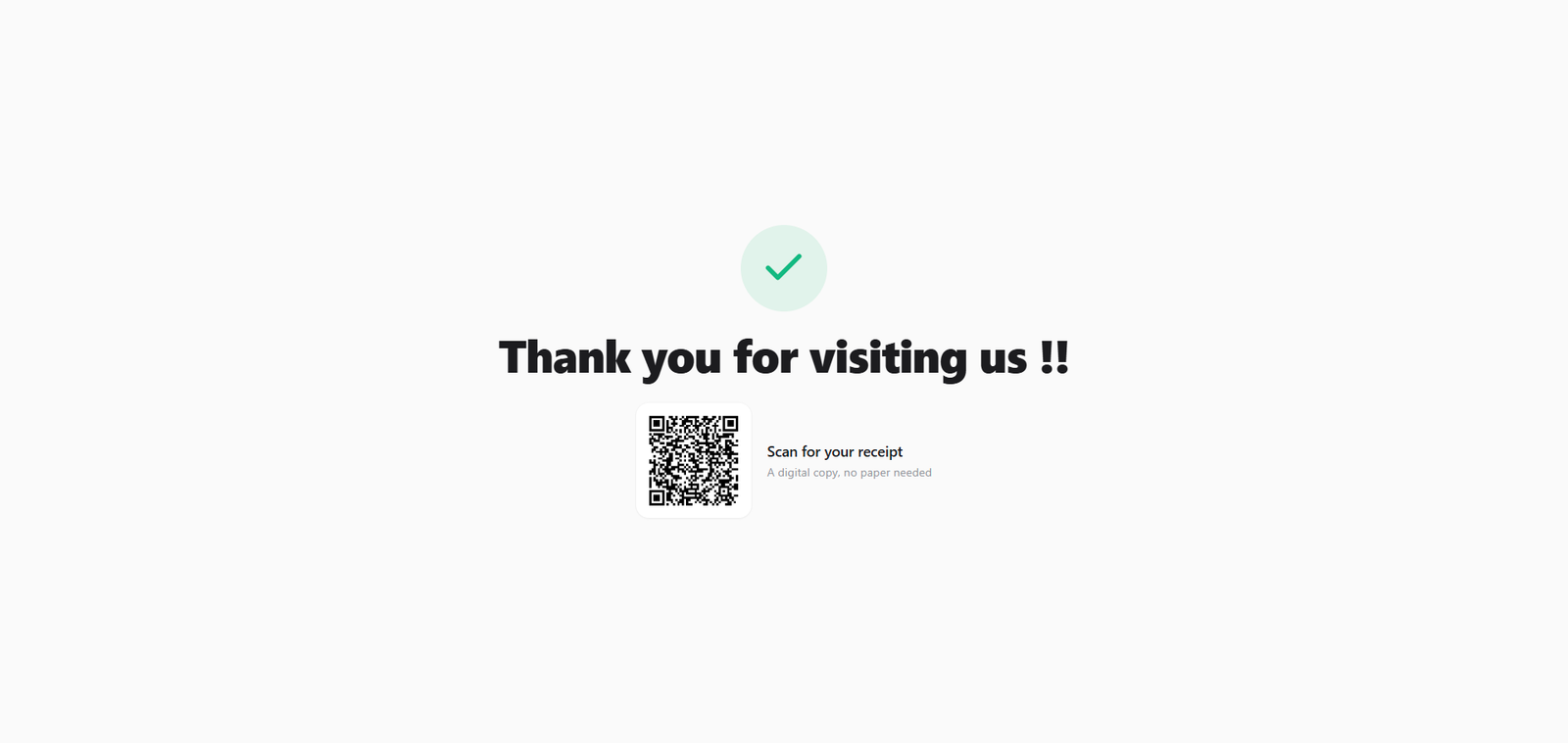 The thank-you screen showing a QR code the customer scans for their receipt