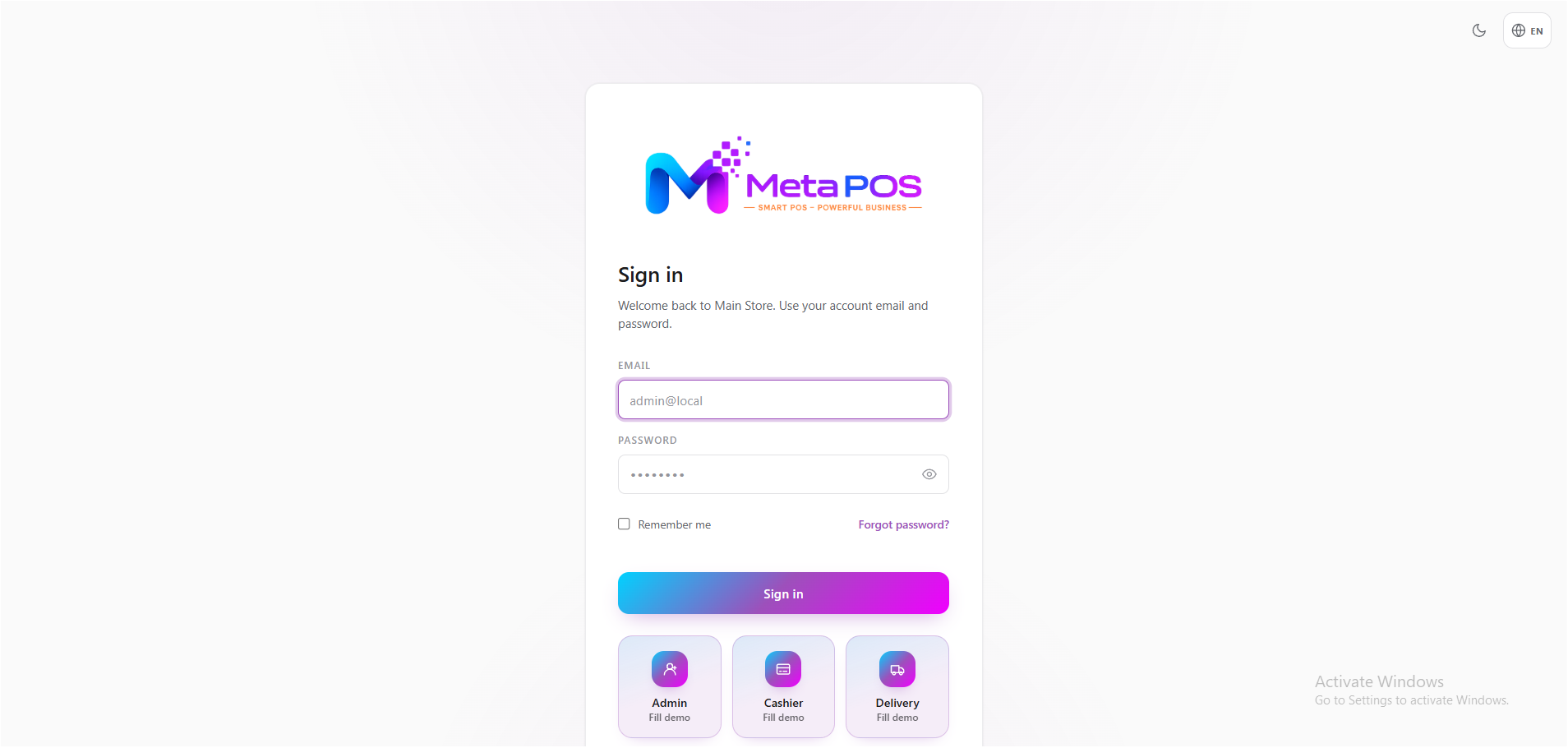 The sign-in page with email and password fields